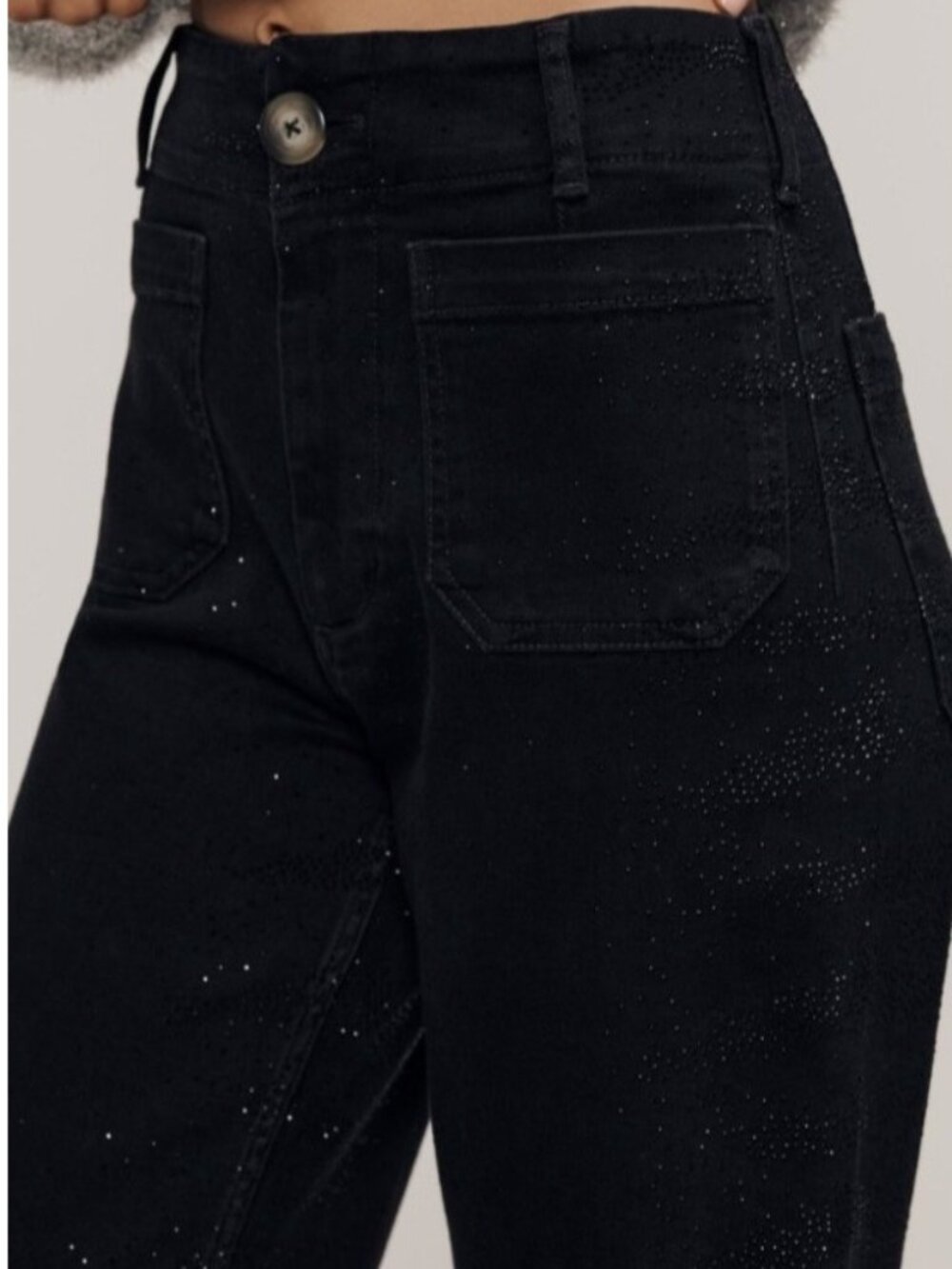NEW Maeve Anthropologie the Colette Sparkle Wide-Leg Cropped Ankle Jeans Black